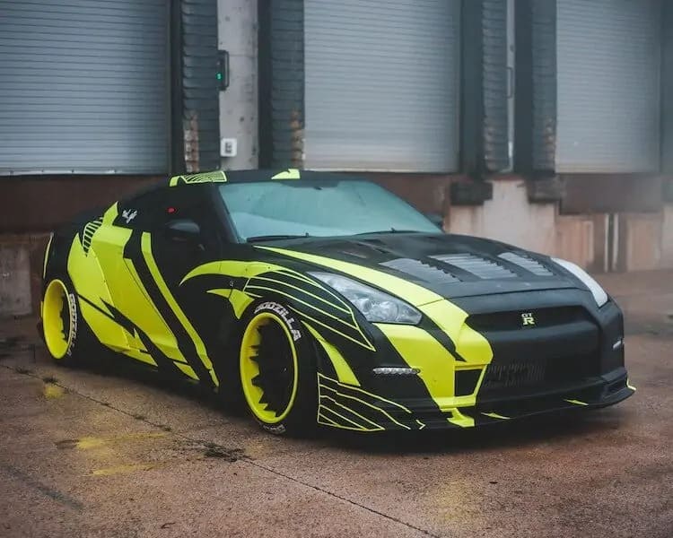 green and black car wraps